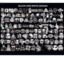 Lot of 100 Stickers Black white Laptop Skateboard Luggage Decals Sticker