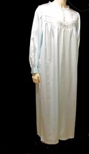 Vintage Blue BARBIZON CUDDLESKIN Nighgown Long Satin  Soft  w/Lace size Medium