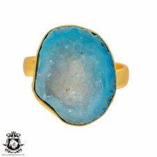 Size 9.5 - Size 11 Adjustable Ocean Agate Geode 24K Gold Plated Ring GPR295
