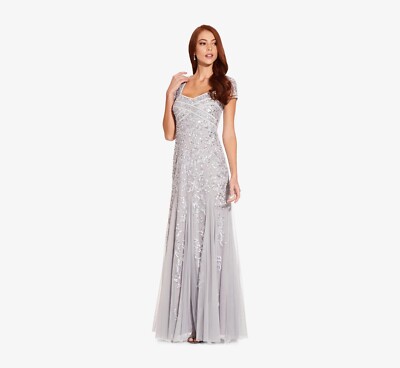 Long Beaded Dress with Cap Sleeves in Silver Mist | eBay Long Beaded Dress with Cap Sleeves in Silver Mist | eBay
