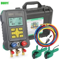 Refrigeration Digital Manifold Gauge HVAC Pressure Temp Leakage Test+Clip Hose