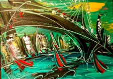 CITYSCAPE BRIDGE  Modern Abstract   Original Oil Painting  IMPRESSIONIST BFefFR