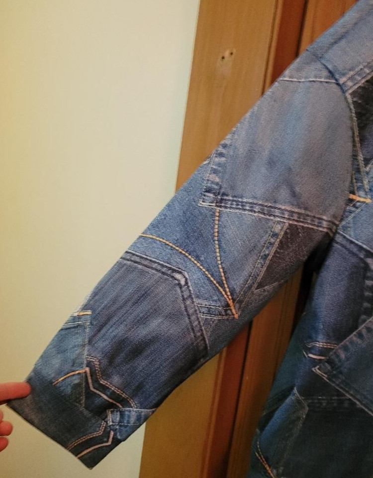 Women's Denim Patchwork Print Polyester Hoodie Ja… - image 6