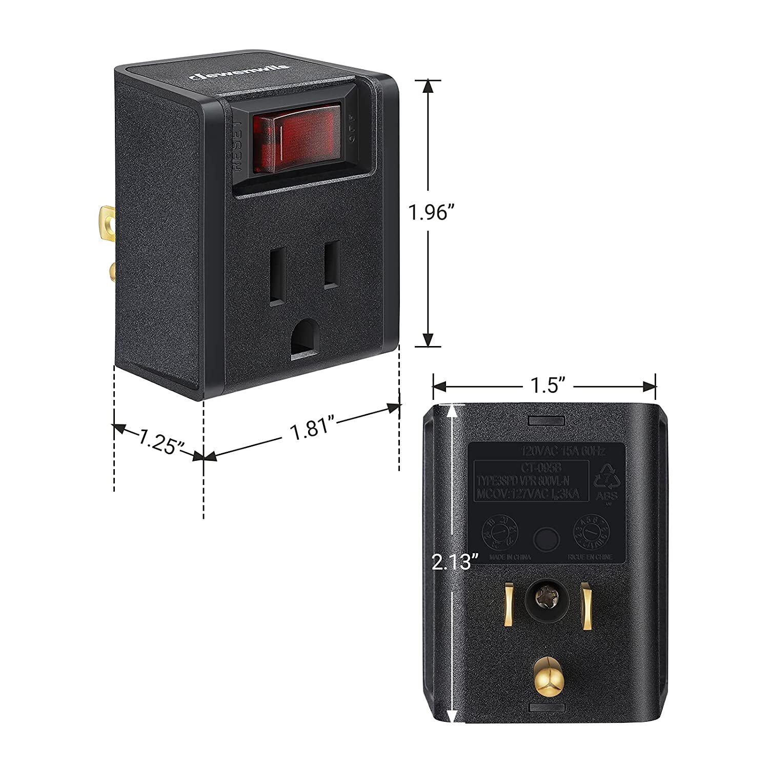DEWENWILS Grounded Single Port Power Adapter with On/Off Switch, 3 Prong Switch