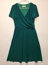 Kasper Woman's Dress Size S Stretchy Green Short Sleeve Faux Wrap Ruffled Midi