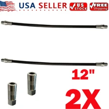 2x 12" Flexible Grease Gun Whip Hose Heavy Duty Extension Tube With Connectors