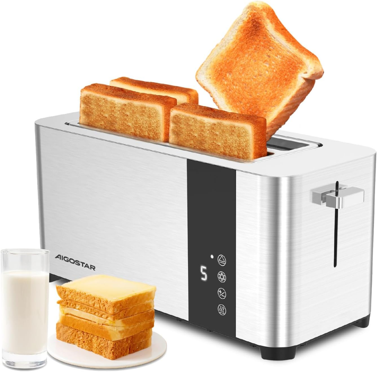 Aigostar Slice Toaster Long Slot, Stainless Steel Toaster Extra