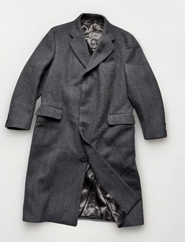 PAUL STUART Wool Overcoat Mens 45 (XL) Gray Tweed Long Jacket Heavy EUC $2995 - product listing photo