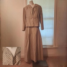 Vintage Handmade Skirt Suit 2pc Dress Geometric Print Geoffrey Beene Lining L/XL