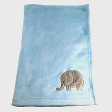 Baby Blanket Blue Fleece Gray Elephant 30" X 40" Lovey Security Blanket by NO-JO