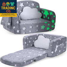 Kids Couch, 2-In-1 Soft Toddler Couch Fold Out with with Blanket and Cloud Pillo