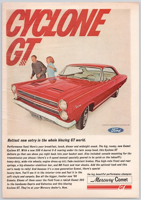 #ad Cyclone GT Mercury Comet Car 390 V8 1966 Vintage Print Ad $12.85