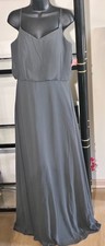 NWT-B Levkoff 1266 Chiffon Soft V Neck Gown - Sz 10 Pewter Gray -Org 195