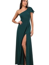 Lulus Green One Shoulder Formal Dress with Bow Sz Medium NWT Wedding Guest Flaw