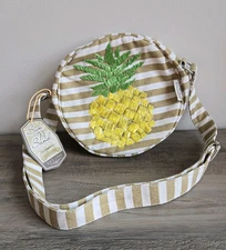Sun n Sand Striped Woven Straw Pineapple Shoulder Bag Purse Crossbody NWT