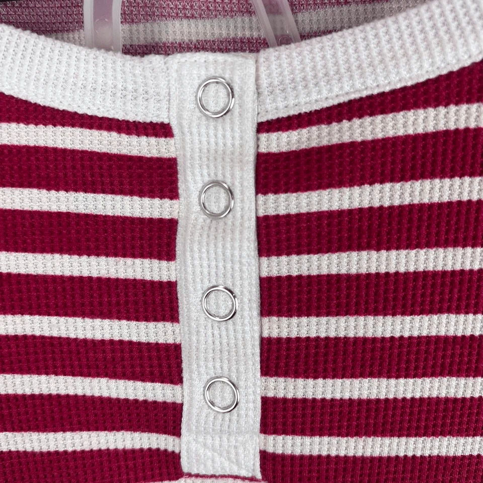 Lucky Brand Red & White Striped Thermal Pajama Set Long Sleeve Henley Top & Pant - Image 3 of 4