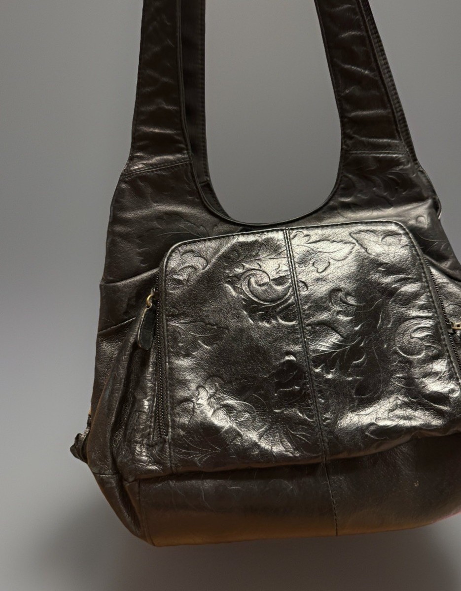 Y2K St Johns Bay Mini Backpack Black‎ Leather Purse Shoulder Bag Y2K St. Johns Bay Black Leather Embossed Floral Medium  main image 3