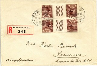 Dr Jim Stamps Switzerland Registered Cover 1941 Schwanden Postmark Back Poster