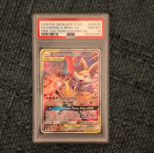 Pokémon Charizard & Braixen GX SM230 Black Star Promo TAG TEAM Holo PSA 10