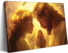 Jesus and Girl Praying Canvas Wall Art Jesus With Children Painting Picture W...
