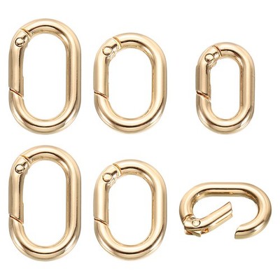 6Pcs Metal Spring O Rings, 3 Size Zinc Alloy Oval Key Ring Clip, Light Gold
