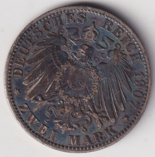 INICIO SUBASTA 1€. MONEDA DE PLATA DE DOS MARCOS DE HAMBURGO ALEMANA 1907 [4]