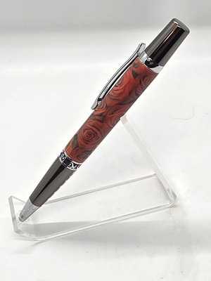 Sierra Twist Pen in Chrome/Satin Chrome Finish w/Roses Design w/Gift Box