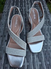 Women's Carvela Gala Block Jewel Heels Silver Sandals 8/41 Party Nice Comfort