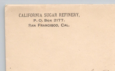 1886 California Sugar Refinery San Francisco CA Postal Cover TAN
