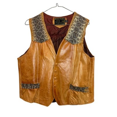 Vintage Genuine Leather Diamondback Rattlesnake Skin Western Vest Mens 44 Cowboy