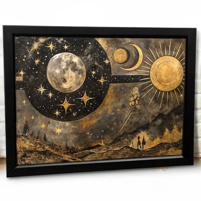 Himmlische Harmonie Mond Sonne und Sterne Nachthimmel Astrologie 2 Kunstdruck Poster Wand