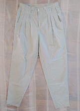 Vtg 80s Tra Verse Pleated Green White Pinstripe High Waist Retro Pants Sz 5/6