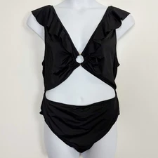 Pretty Little Thing One Piece Swimsuit Womens US 16 Black Cutout Ruffle