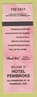 Matchbook Cover - Hotel Pembroke ON