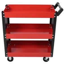 3 Tier Rolling Tool Cart - Heavy Duty Wheels, Pegboard, Red Garage/Shop Utility