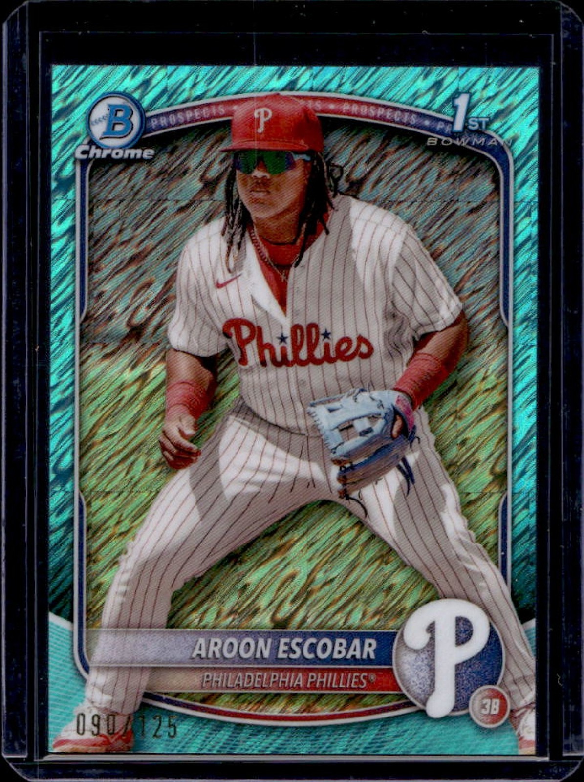 2025 Bowman Aroon Escobar Chrome Aqua Shimmer 1st Prospect #/125 Phillies