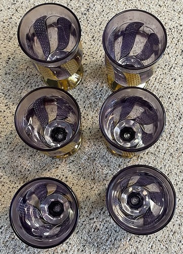 Set Of Six Vintage Imperial Glass Heavy Gold & Purple Goblets 5" Tall x 2.5" - Picture 4 of 9