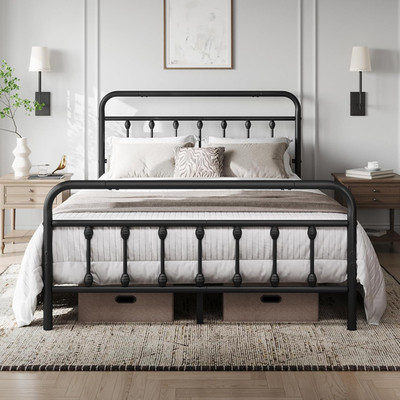 4 Fuß 6 Doppelbettgestell Vintage Eisen Plattformbett mit hohem Kopfteil und Fußwein