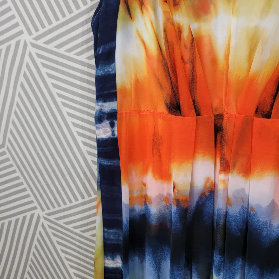 Vestido Camisa Simply Vera Wang Talla Grande Fiesta Midi Fluido Sin Mangas Alto Bajo Tie Dye  Foto 4 de 4
