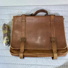 Bergamo Styled in Italy Leather Briefcase Messenger Bag Brown Vintage Satchel