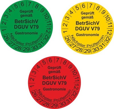 Prüfplaketten Geprüft gemäß BetrSichV DGUV V79 Gastronomie   8503 26