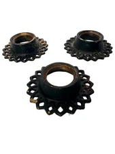 3 Matching Vtg Heavy Brass Bobeche for Hanging Lamp Chandelier Flower Painted