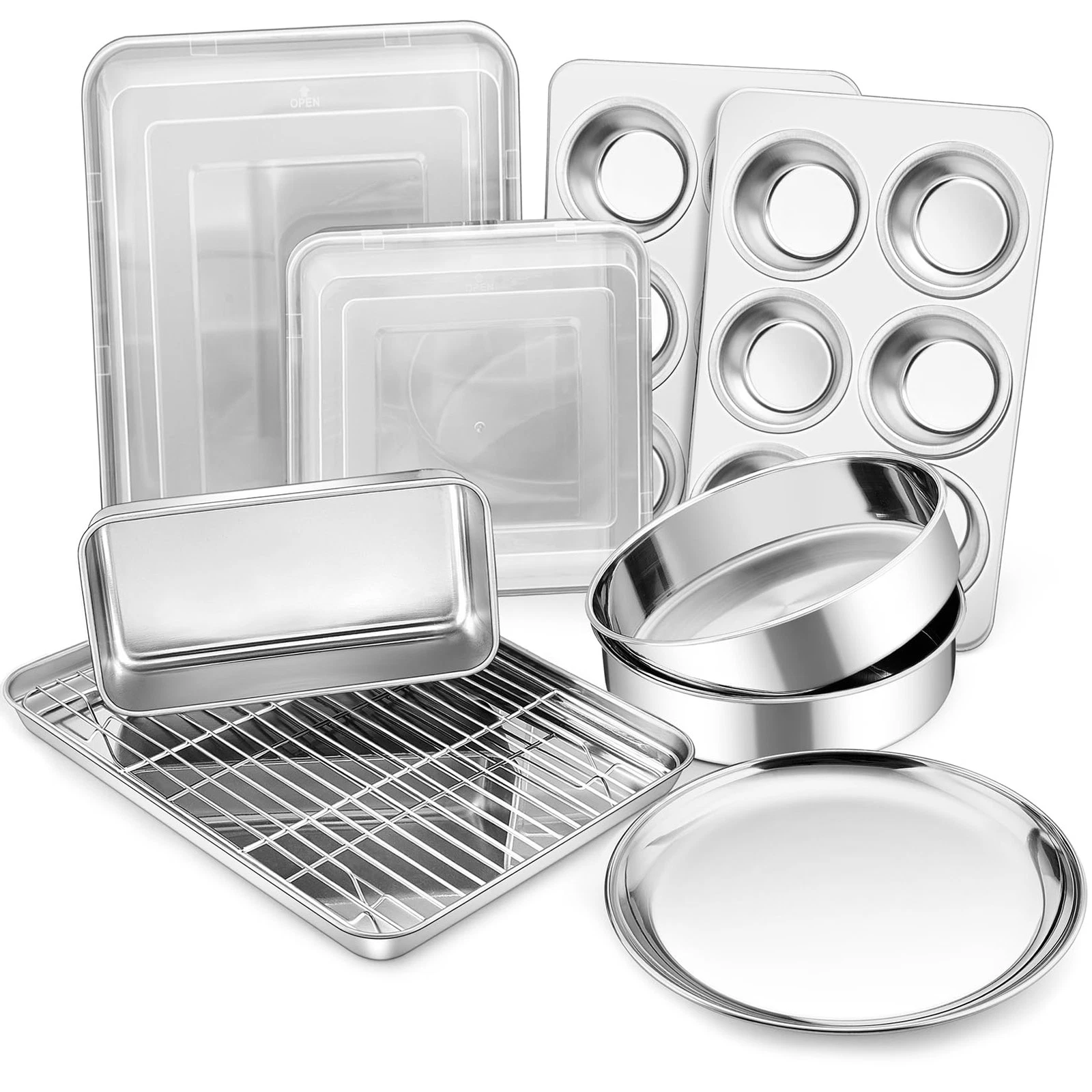 Stainless Steel Bakeware Set, 12-Piece Kitchen Baking Pans Set, Baking Sheet ...