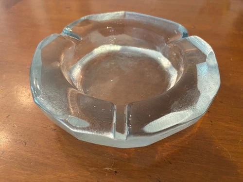 VTG Mid-Century BLENKO Large 9” Clear textured Ice Cube Art Glass Ashtray Heavy