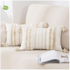 Khaki Cream White Tufted Pillow Covers 12x20, 2 Pack