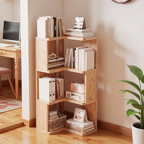3Tiers 98cm Tall L Shape Corner Bookshelf Wooden Storage Unit Home Display Stand - Picture 3 of 13