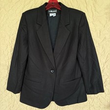 Sag Harbor Women's 8 Wool Blazer One Button Black Preppy Classy