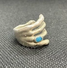 Vintage Handmade Skeleton Hand Native American Silver Turquoise Ring Size 6.5-7