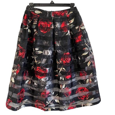 Touch Me Black Rose Floral Organza Overlay Pleated Skirt Small Dark Romantic