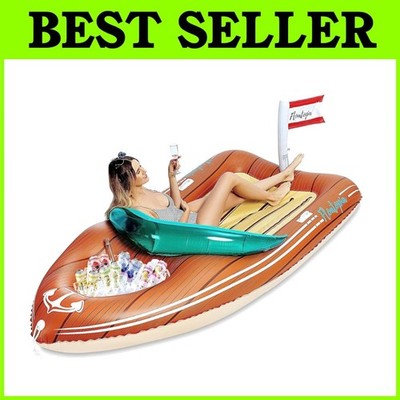 Deluxe Boat Float with Cooler - Inflatable Pool Raft